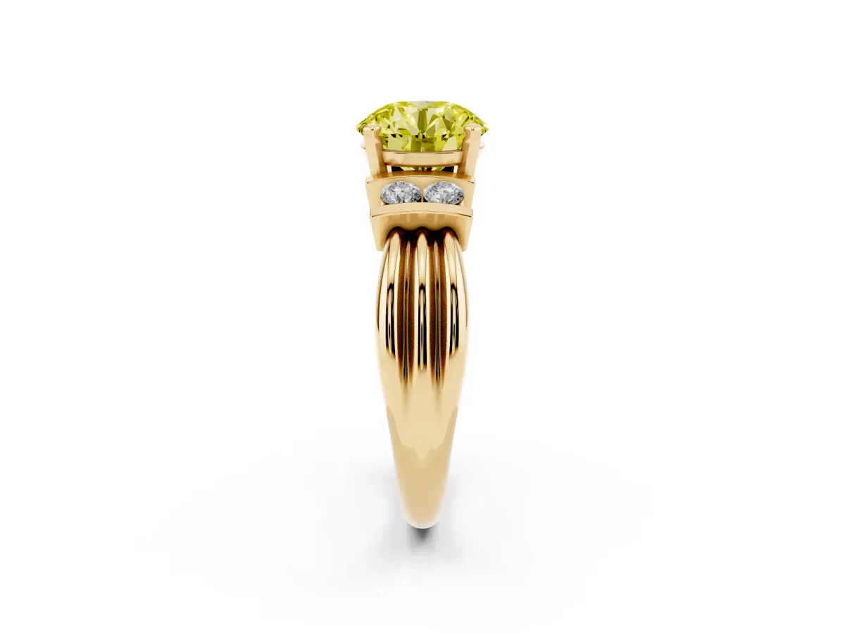Fancy Yellow Round Cut Cut Three-Stone Channel Set Ring with Bar Prongs Yellow gold