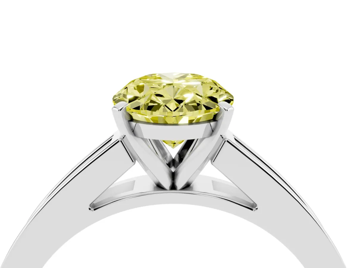 Fancy Yellow Oval Cut Solitaire Diamond Ring with Channel-Set Band and Four-Prong Setting Silver