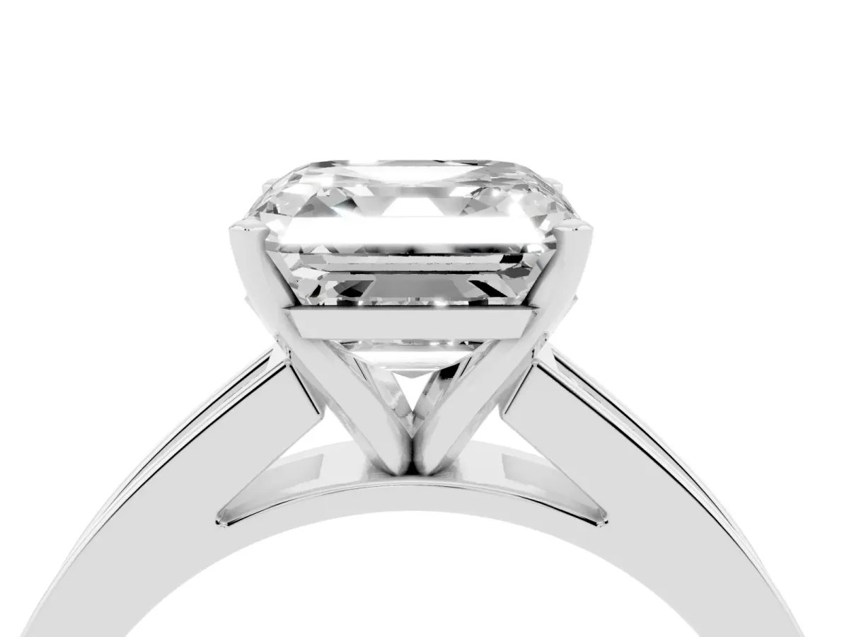 Asscher Cut Solitaire Diamond Ring with Channel-Set Band and Four-Prong Setting Silver