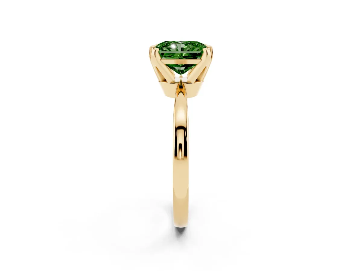 Fancy Green Radiant Cut Solitaire Engagement Ring with Six-Prong Setting and Tapered Band Yellow gold
