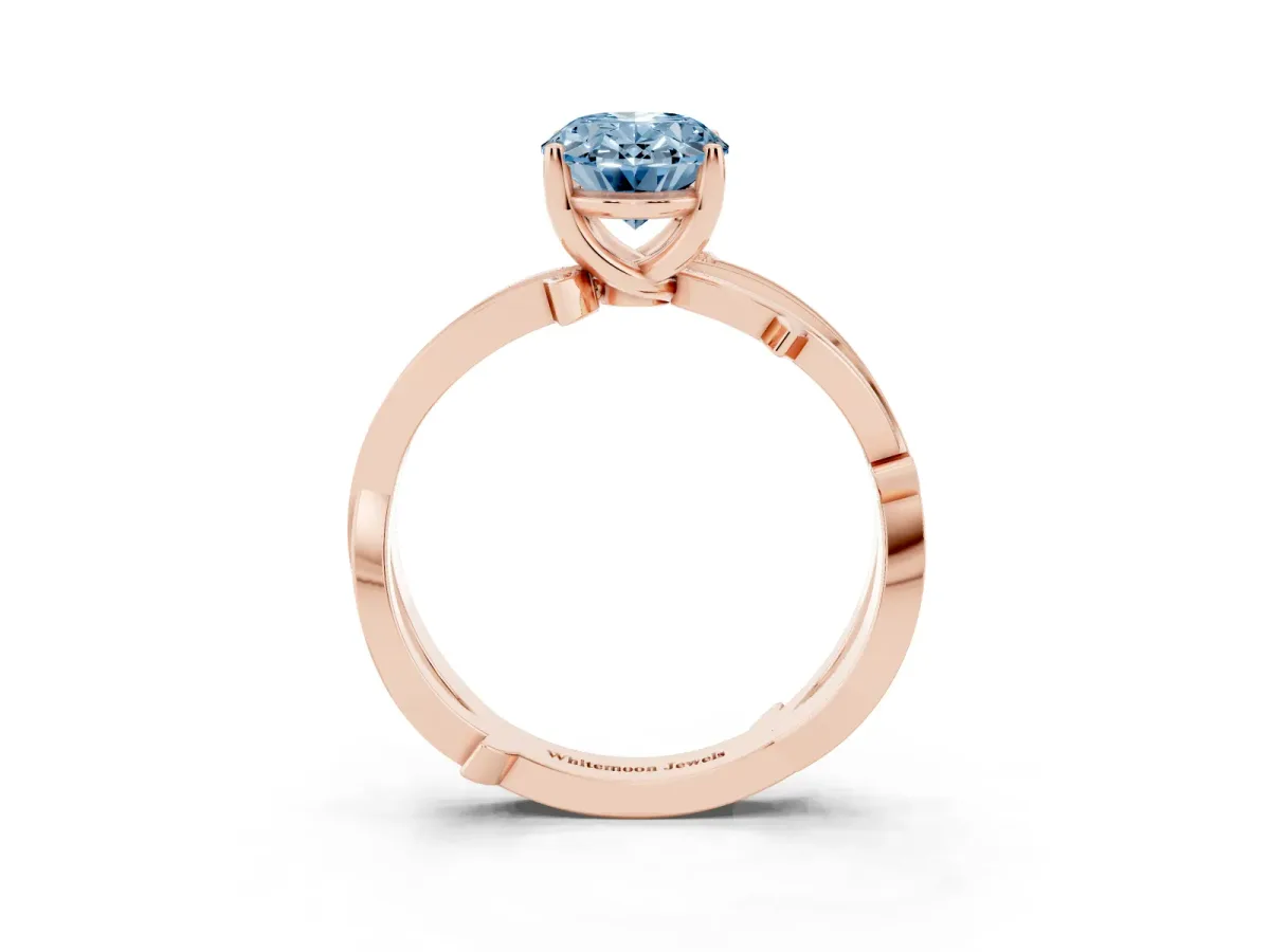 Fancy Blue Oval Cut Solitaire Twist Band with Pavé Accents and Four-Prong Setting Rose gold