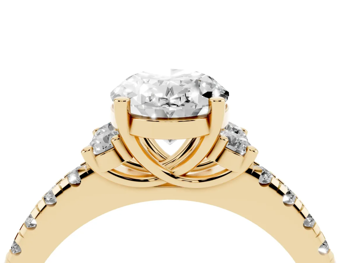 Oval Cut Diamond Three-Stone Pave Band with Four-Prong Setting Yellow gold