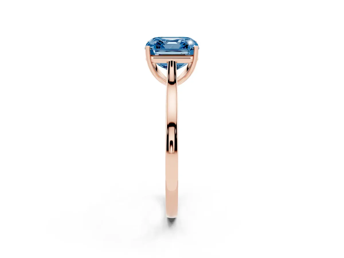 Fancy Blue Asscher Cut Solitaire Heart Prong Engagement Ring with Tapered Band Rose gold