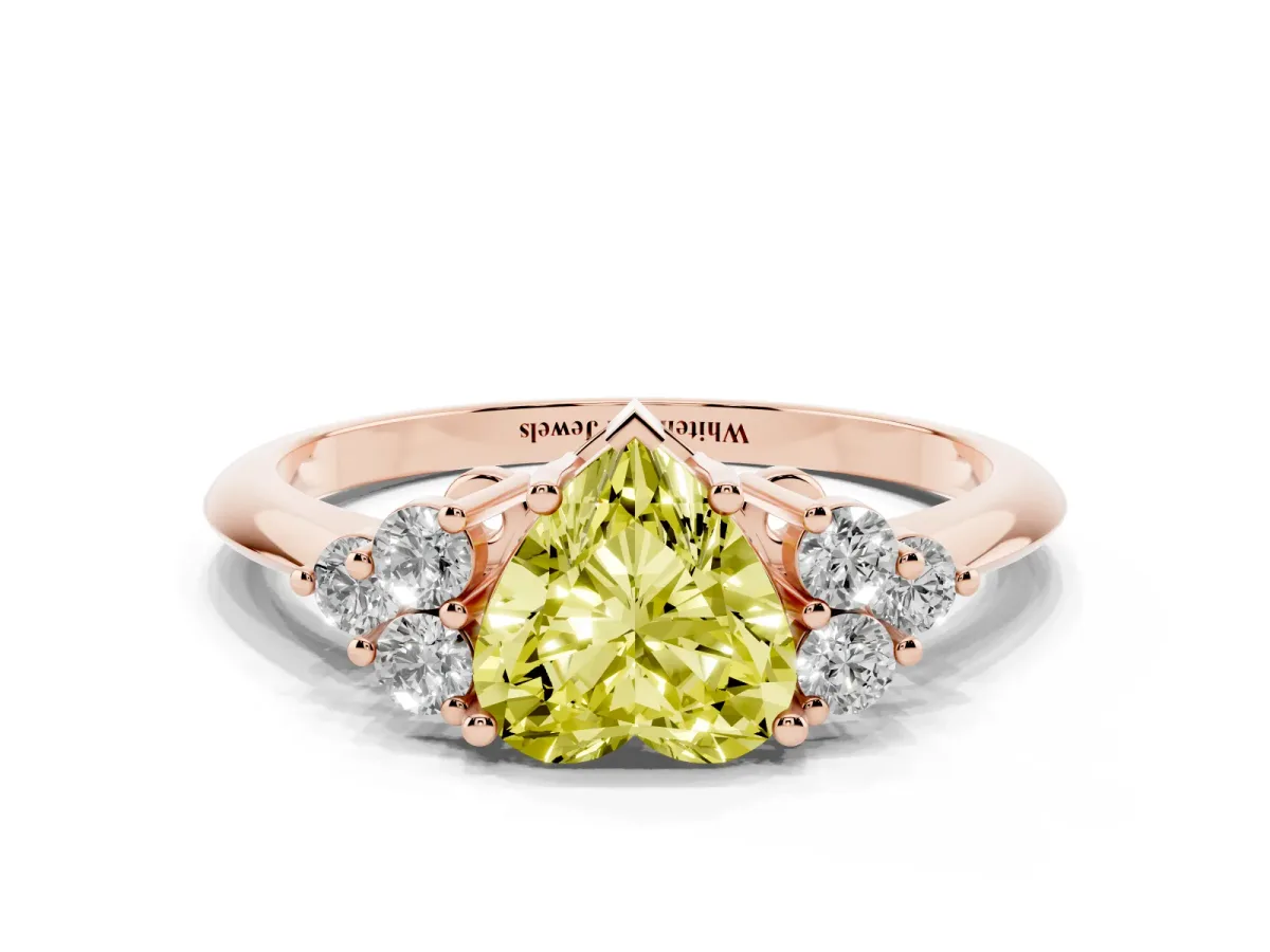 Fancy Yellow Heart Cut Cut Diamond Cluster Ring with Solitaire Band and Four-Prong Setting Rose gold