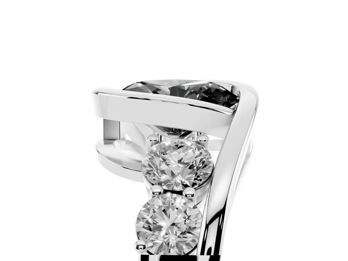Fancy Black Bezel Set Oval Cut Diamond Bypass Ring with Round Accents Silver