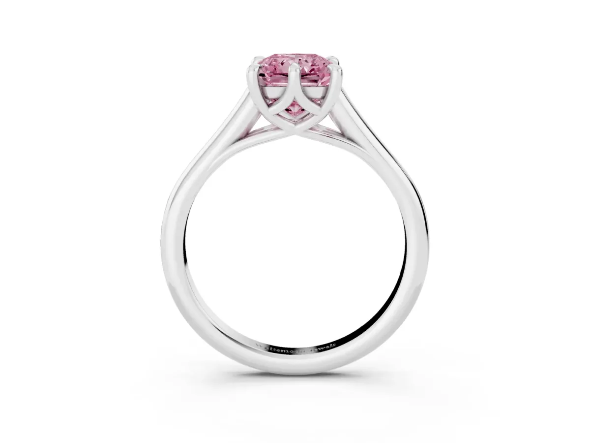 Fancy Pink Radiant Cut Solitaire Engagement Ring with Six-Prong Setting and Classic Band Platinum