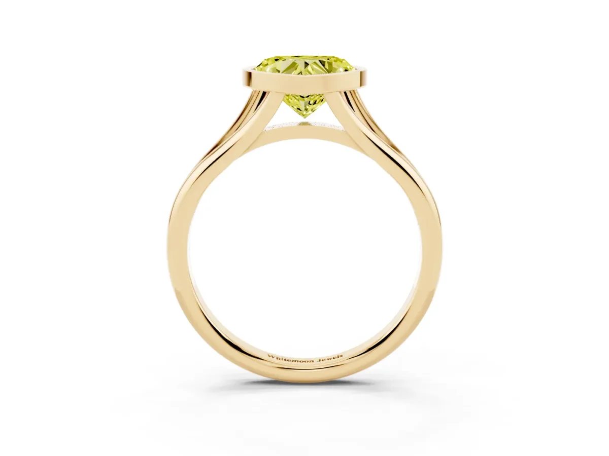 Fancy Yellow Bezel Set Heart Cut Cut Solitaire Ring with Tapered Band Yellow gold