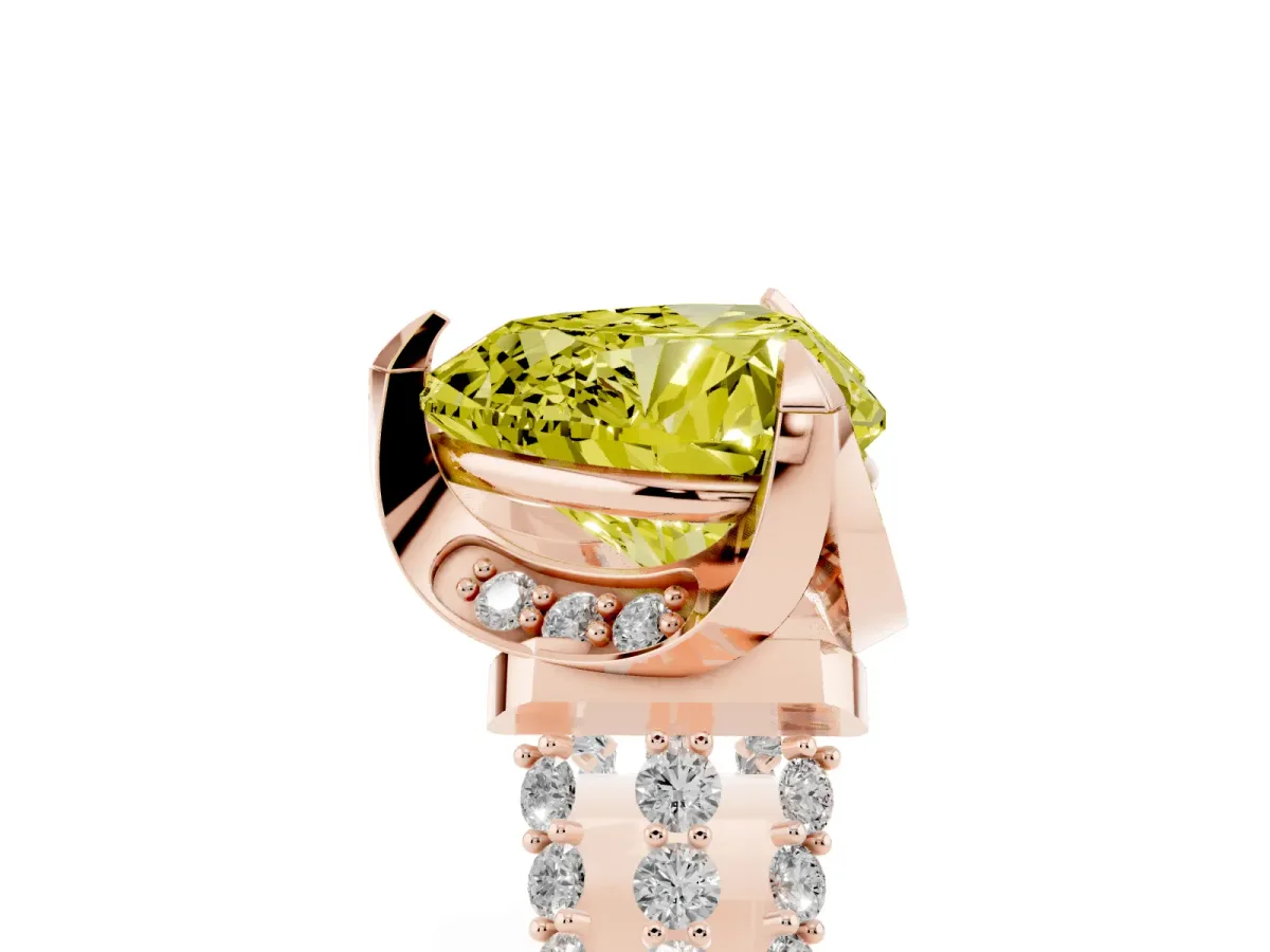 Fancy Yellow Heart Cut Solitaire Pave Split Shank Ring with Four-Prong Setting Rose gold