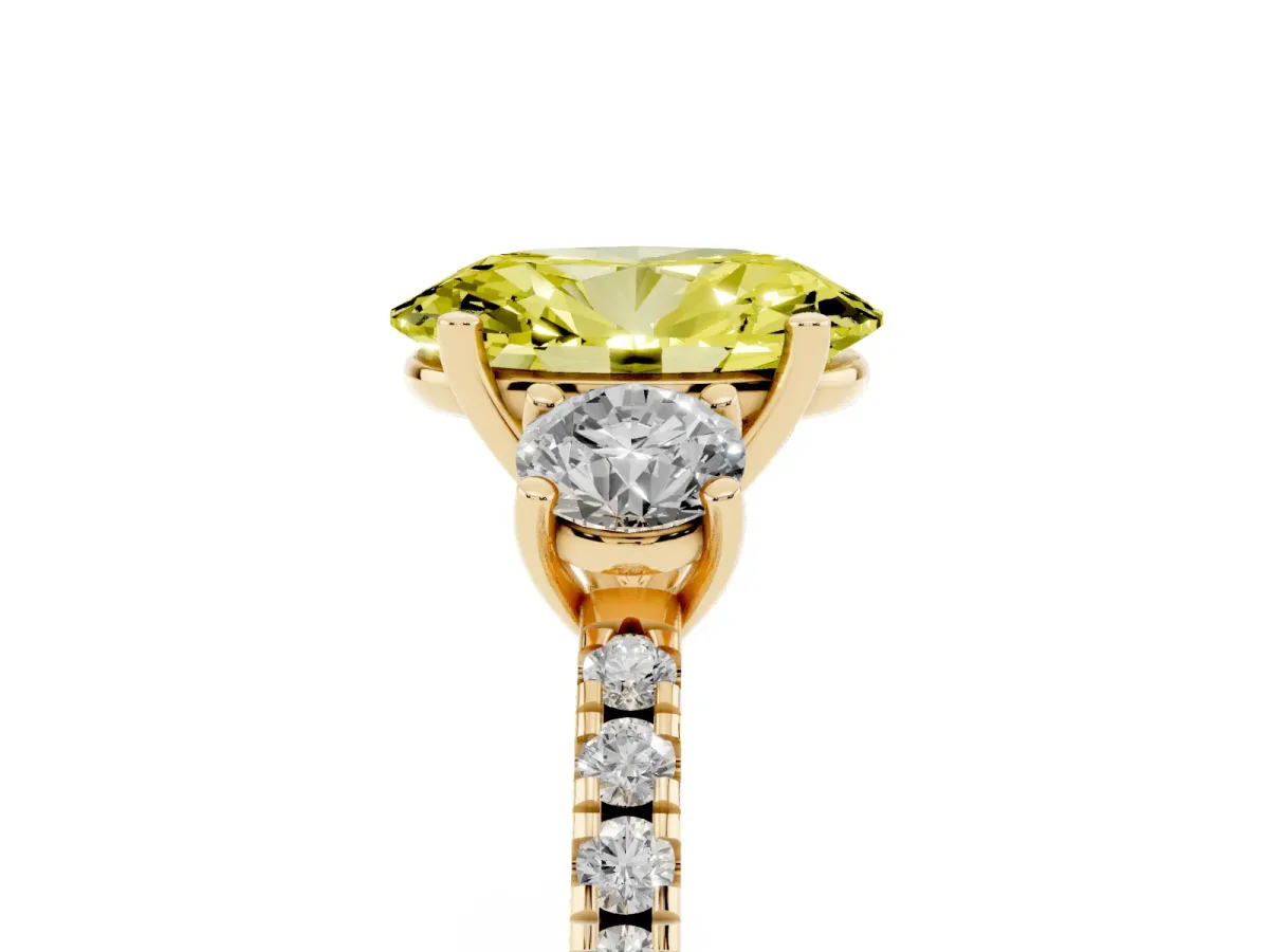 Fancy Yellow Three-Stone Oval Cut Cut Diamond Pavé Band with Prong Setting Yellow gold