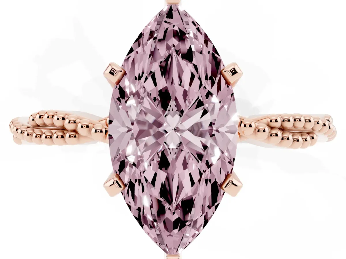 Fancy Pink Marquise Cut Solitaire Twisted Band with Bead Prong Setting Rose gold