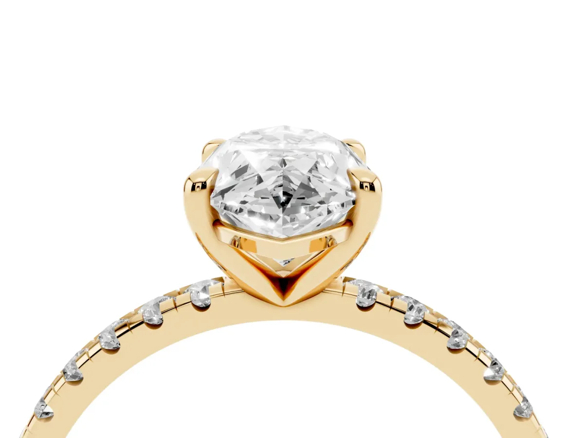 Marquise Cut Diamond Brilliant Solitaire Ring with Pavé Band and Four-Prong Setting Yellow gold