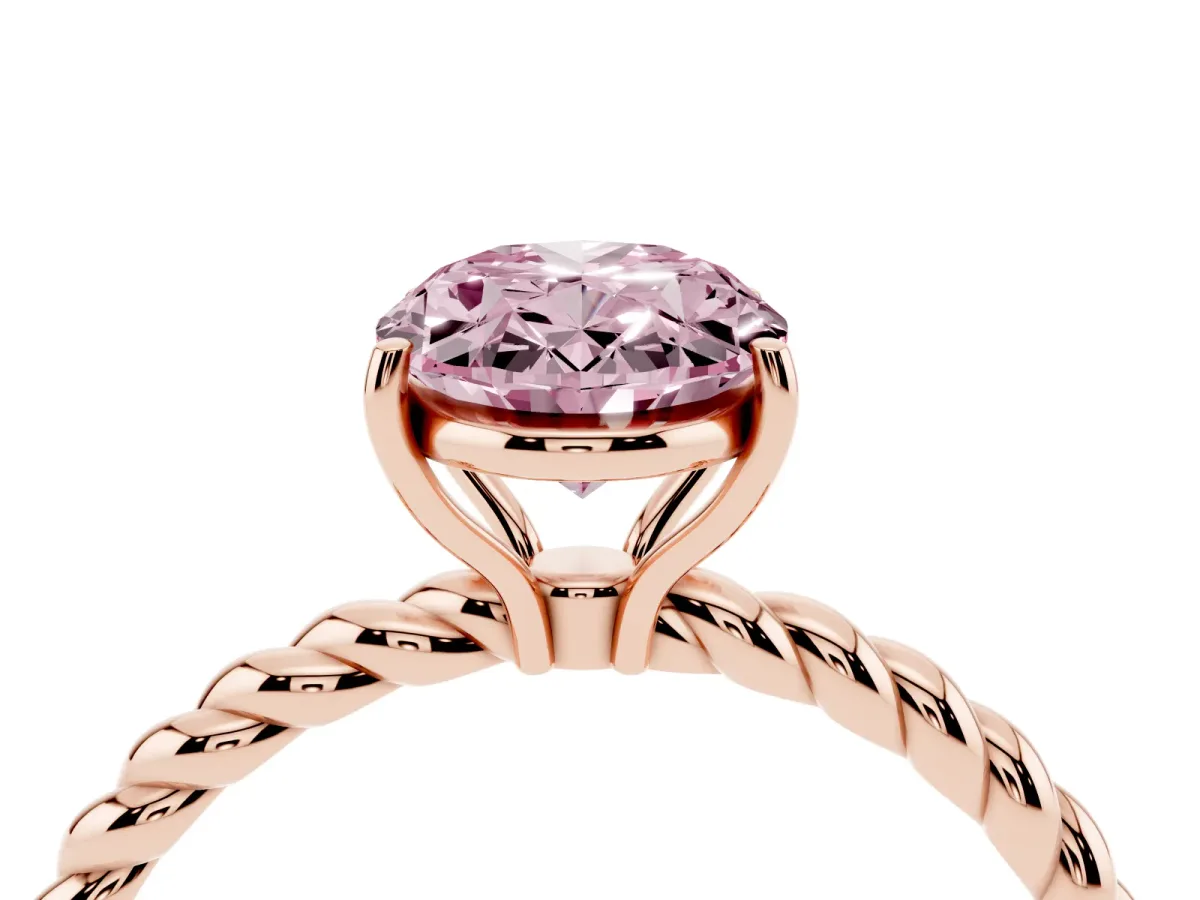 Fancy Pink Oval Cut Solitaire Twisted Band 4-Prong Ring Rose gold