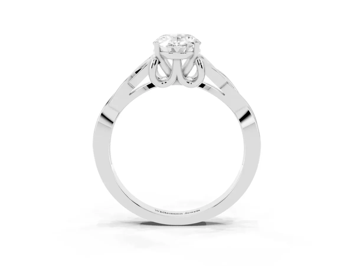 Oval Cut Diamond Solitaire Engagement Ring with Celtic Knot Band and Four-Prong Setting White gold