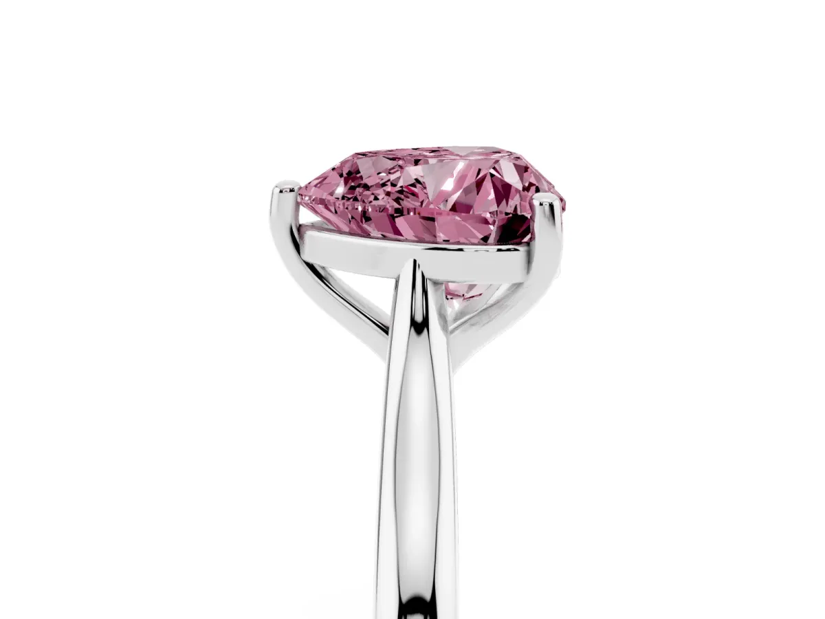 Fancy Pink Heart Cut Cut Solitaire Ring with Cathedral Band and Four-Prong Setting Silver