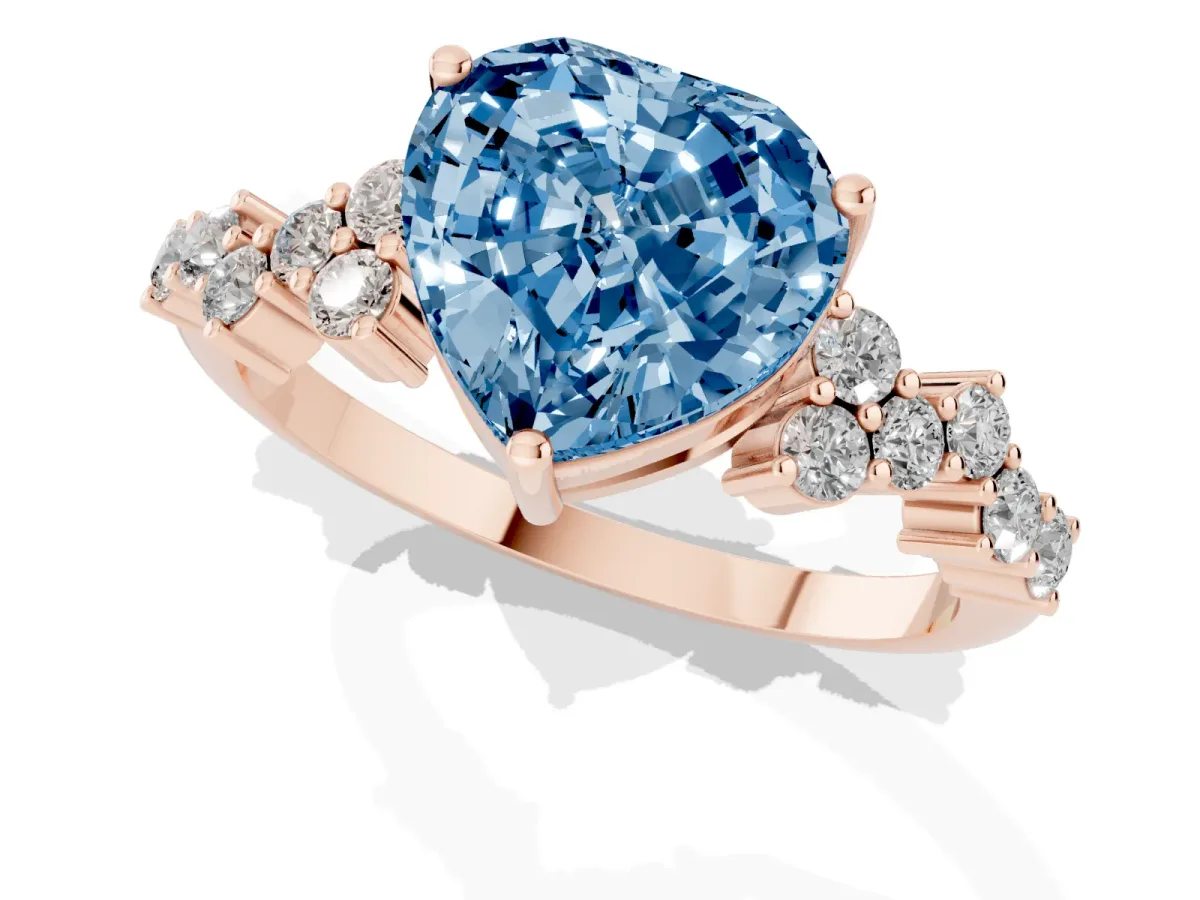 Fancy Blue Heart Cut Diamond Scattered Round Accent Ring with Prong Setting Rose gold