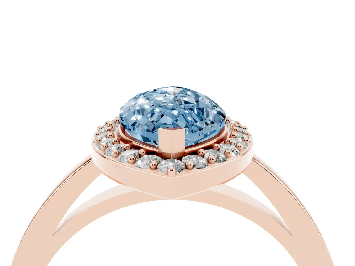 Fancy Blue Marquise Cut Halo Diamond Ring with Solitaire Band and Prong Setting Rose gold