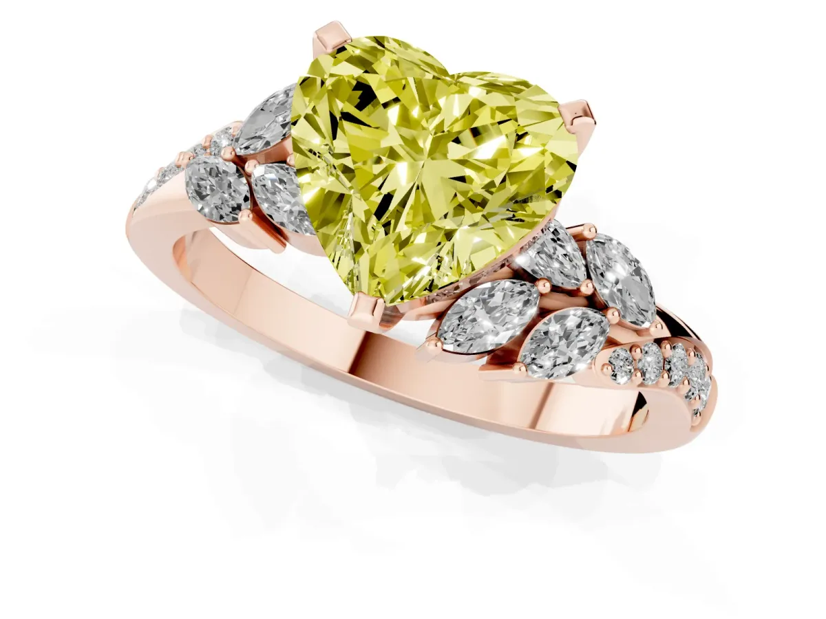 Fancy Yellow Heart Cut Solitaire Marquise Twist Band with Six-Prong Setting Rose gold