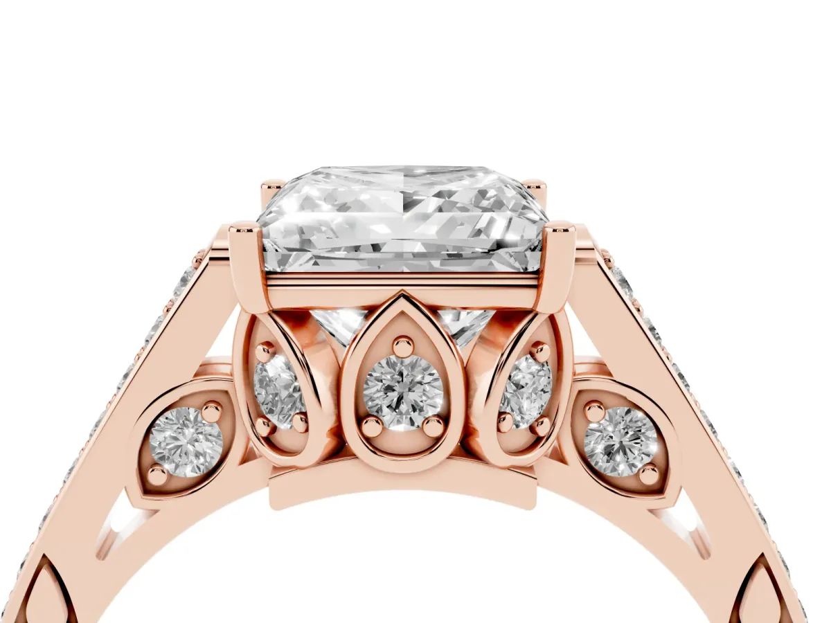 Princess Cut Cut Cathedral Pave Diamond Engagement Ring with Six-Prong Setting Rose gold