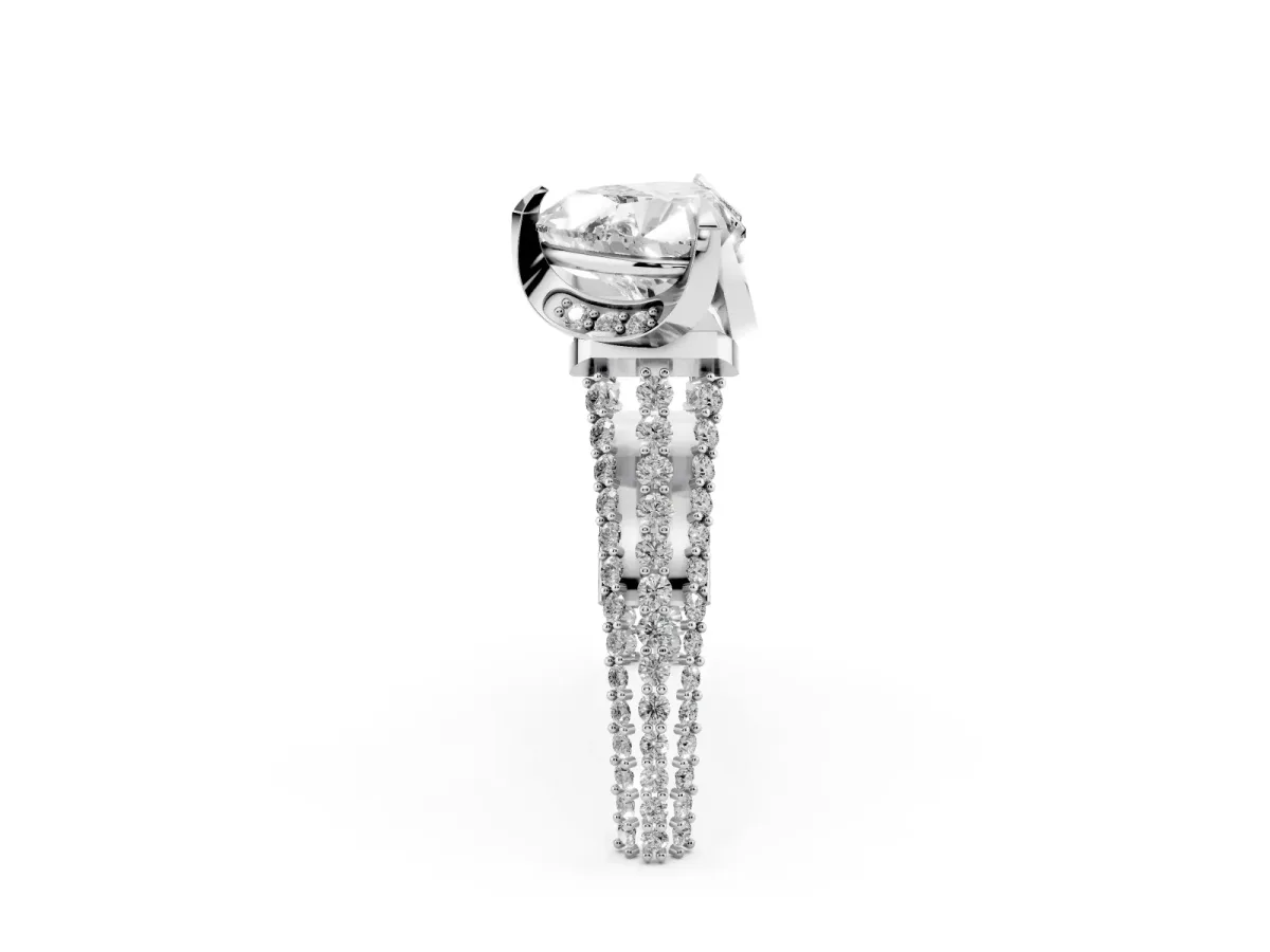 Heart Cut Solitaire Pave Split Shank Ring with Four-Prong Setting White gold