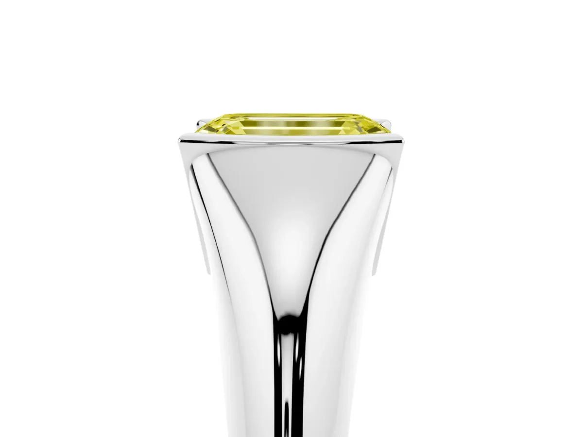 Fancy Yellow Emerald Cut Solitaire Tension Set Diamond Ring Silver