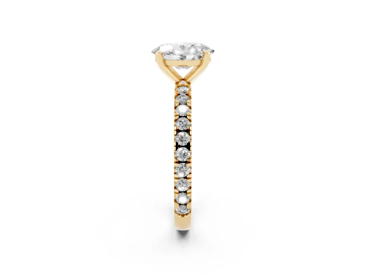 Oval Cut Diamond Pavé Band Solitaire with Four-Prong Setting Yellow gold