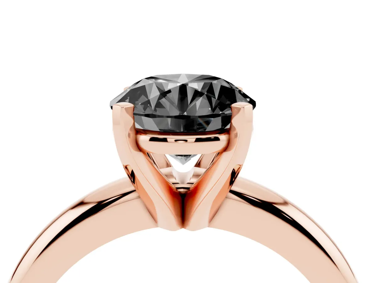 Fancy Black Round Cut Diamond Solitaire Engagement Ring with Round Band and Four-Prong Setting Rose gold