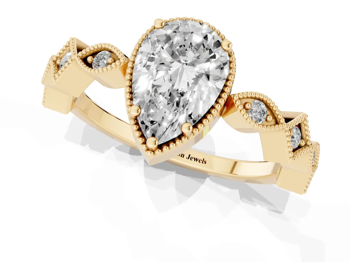 Pear Cut Milgrain Marquise Diamond Twist Band Ring Yellow gold