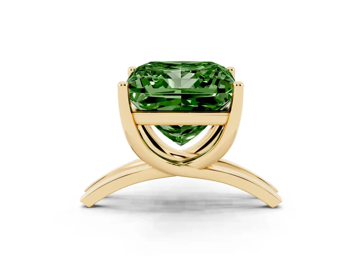 Fancy Green Princess Cut Cut Diamond Solitaire Engagement Ring with Tapered Plain Band and Four-Prong Setting Yellow gold