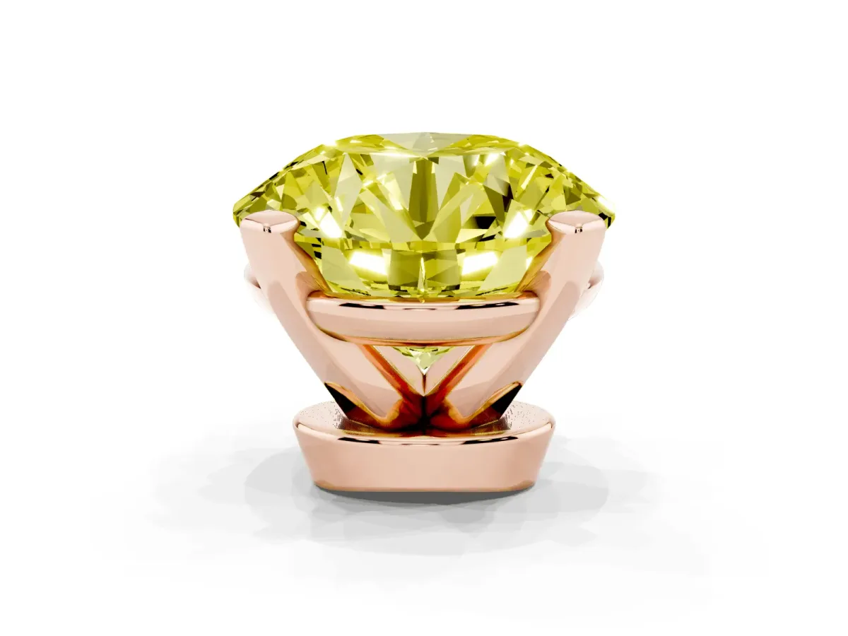 Fancy Yellow Round Cut Diamond Solitaire Ring with Prong Setting and Classic Band Rose gold