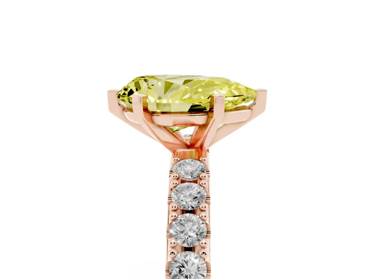 Fancy Yellow Pear Cut Diamond Solitaire Pavé Band with Four-Prong Setting Rose gold
