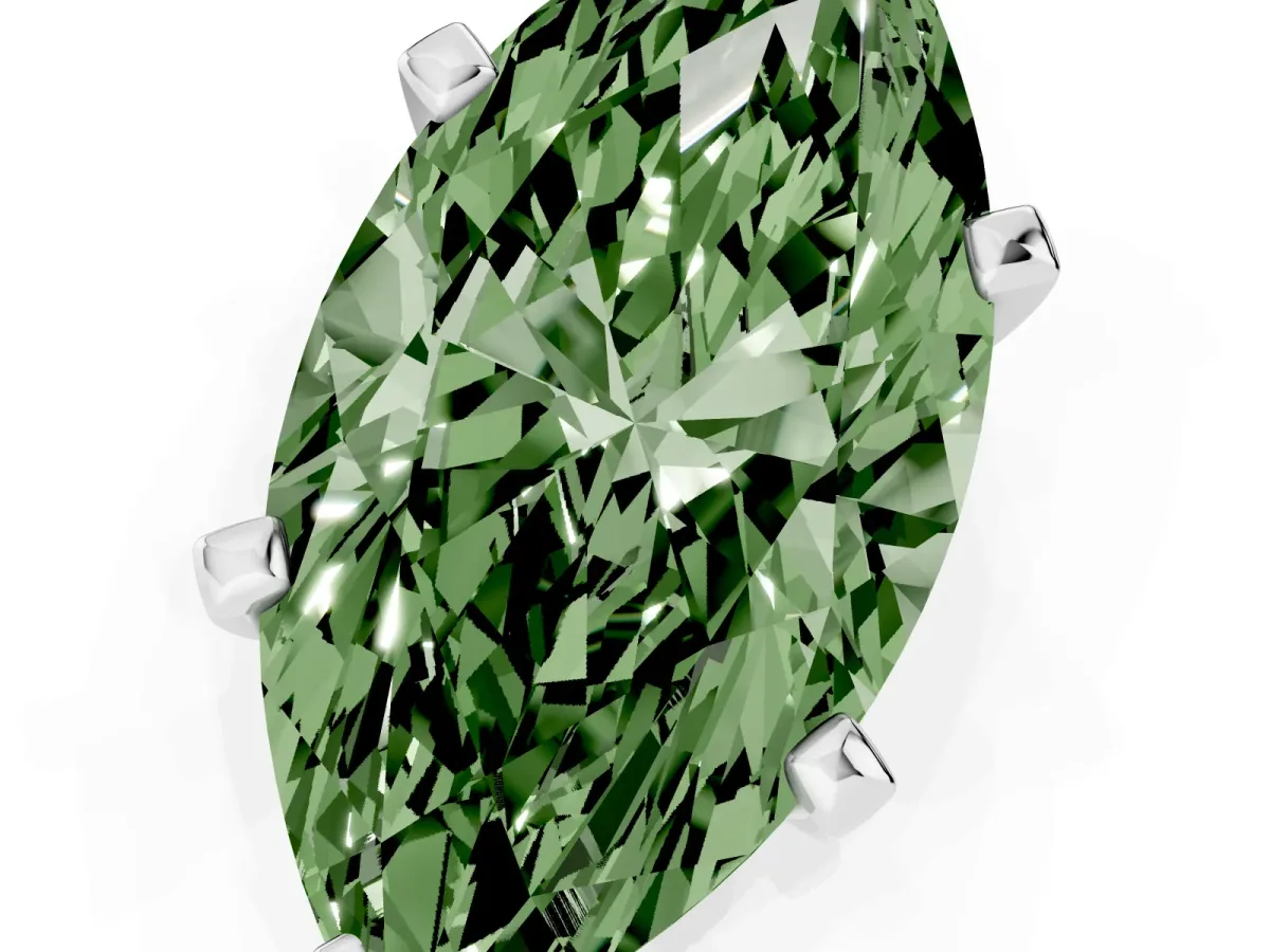 Fancy Green Marquise Cut Diamond Solitaire Ring with Prong Setting and Classic Band Silver