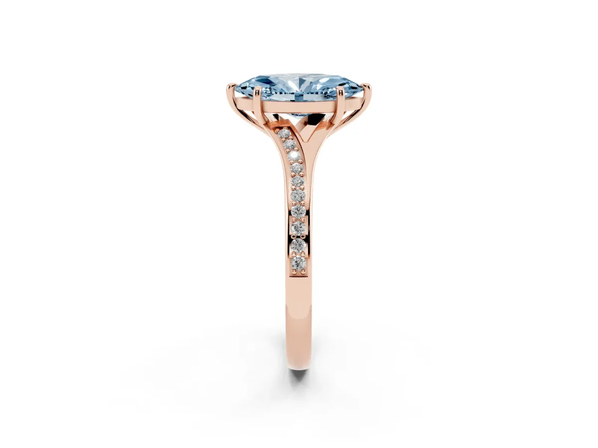 Fancy Blue Marquise Cut Diamond Solitaire Ring with Pavé Band and Prong Setting Rose gold