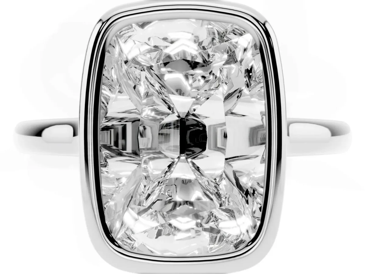Old Mine Elongated Cushion Diamond Bezel Set Ring Silver