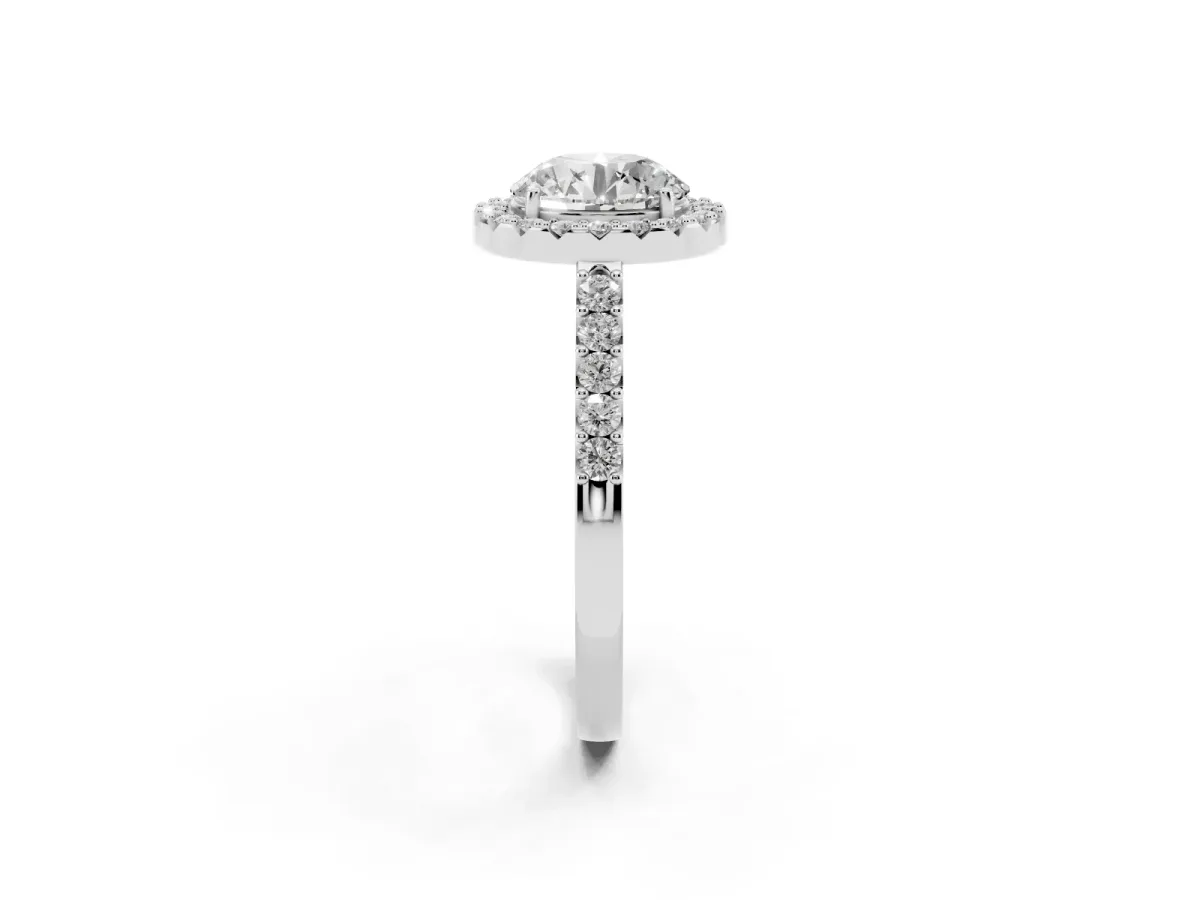 Round Cut Halo Diamond Pavé Solitaire Ring Platinum