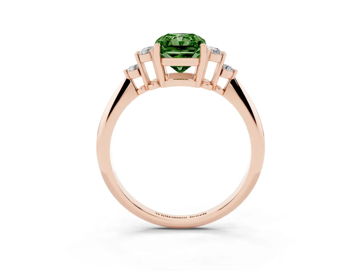Fancy Green Radiant Cut Cut Diamond Cluster Ring with Solitaire Band and Four-Prong Setting Rose gold