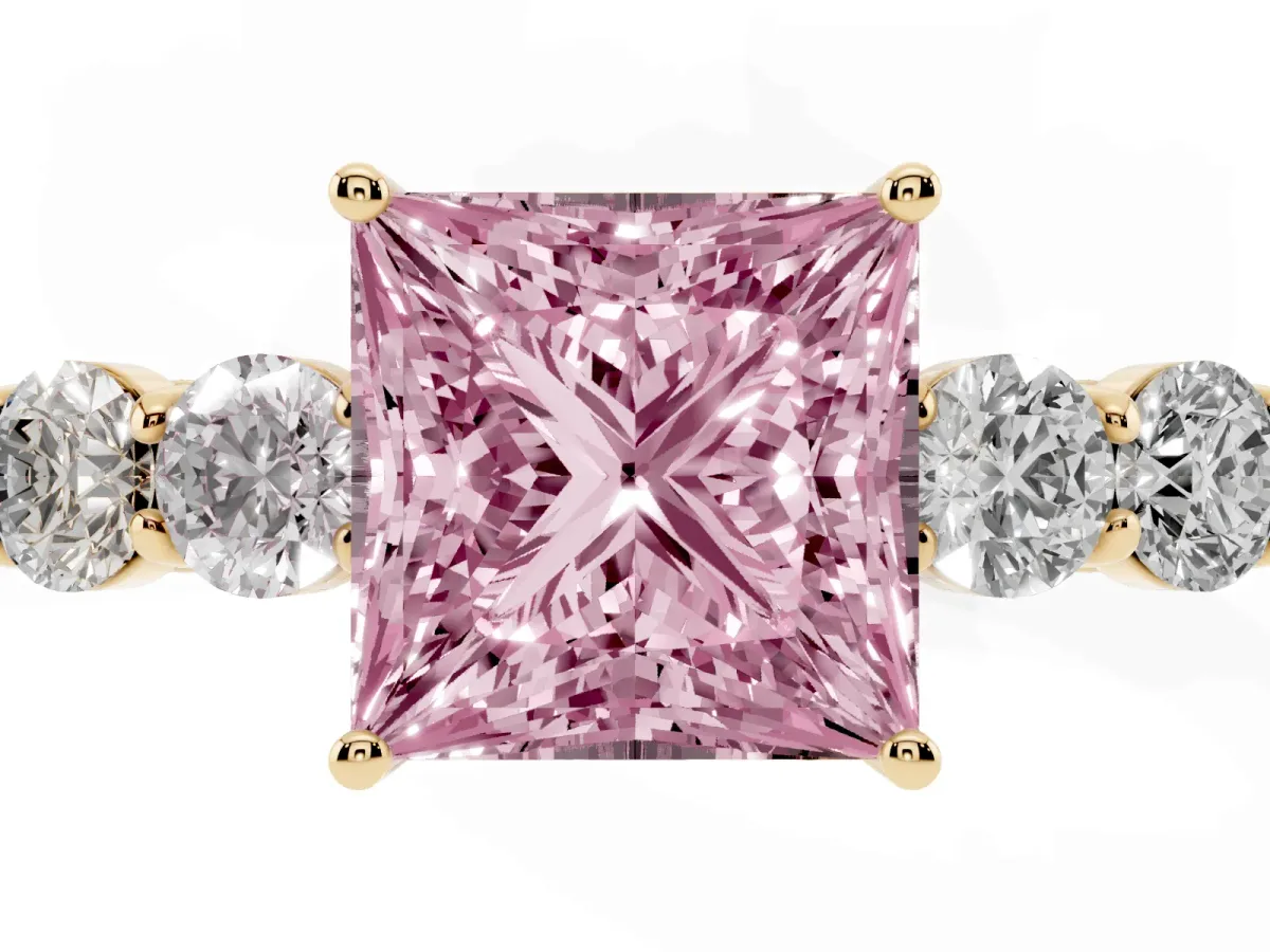 Fancy Pink Princess Cut Cut Diamond Five-Stone Prong Set White Gold Ring Yellow gold