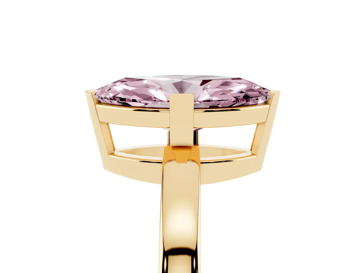 Fancy Pink Marquise Cut Cut Solitaire Ring with Four-Prong Setting and Classic Band Yellow gold