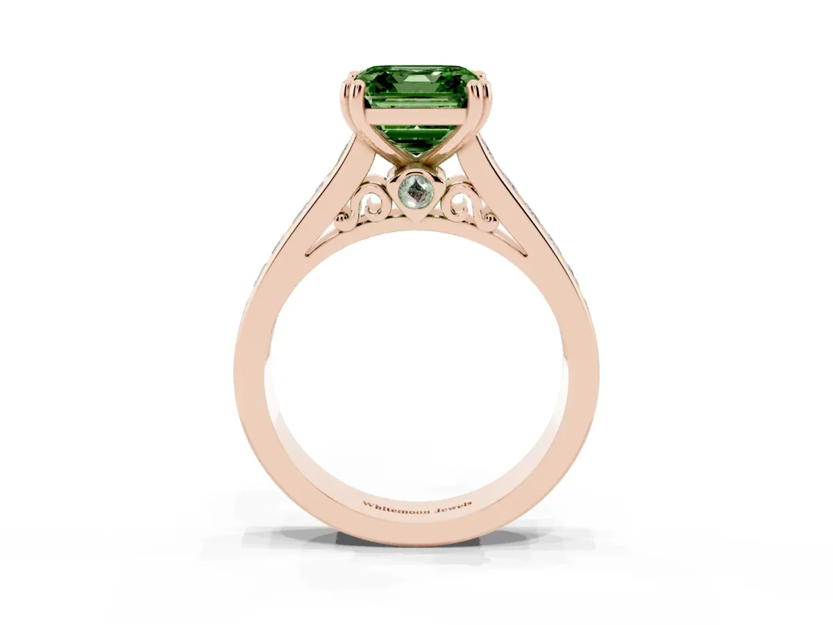 Fancy Green Asscher Cut Cut Channel Set Solitaire Engagement Ring with Prong Setting Rose gold