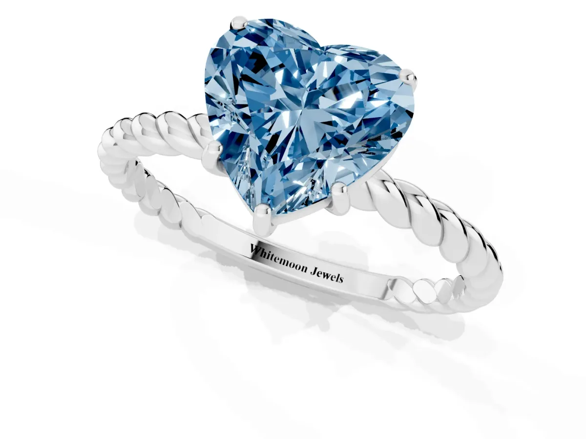 Fancy Blue Heart Cut Solitaire Twisted Band 4-Prong Ring Silver