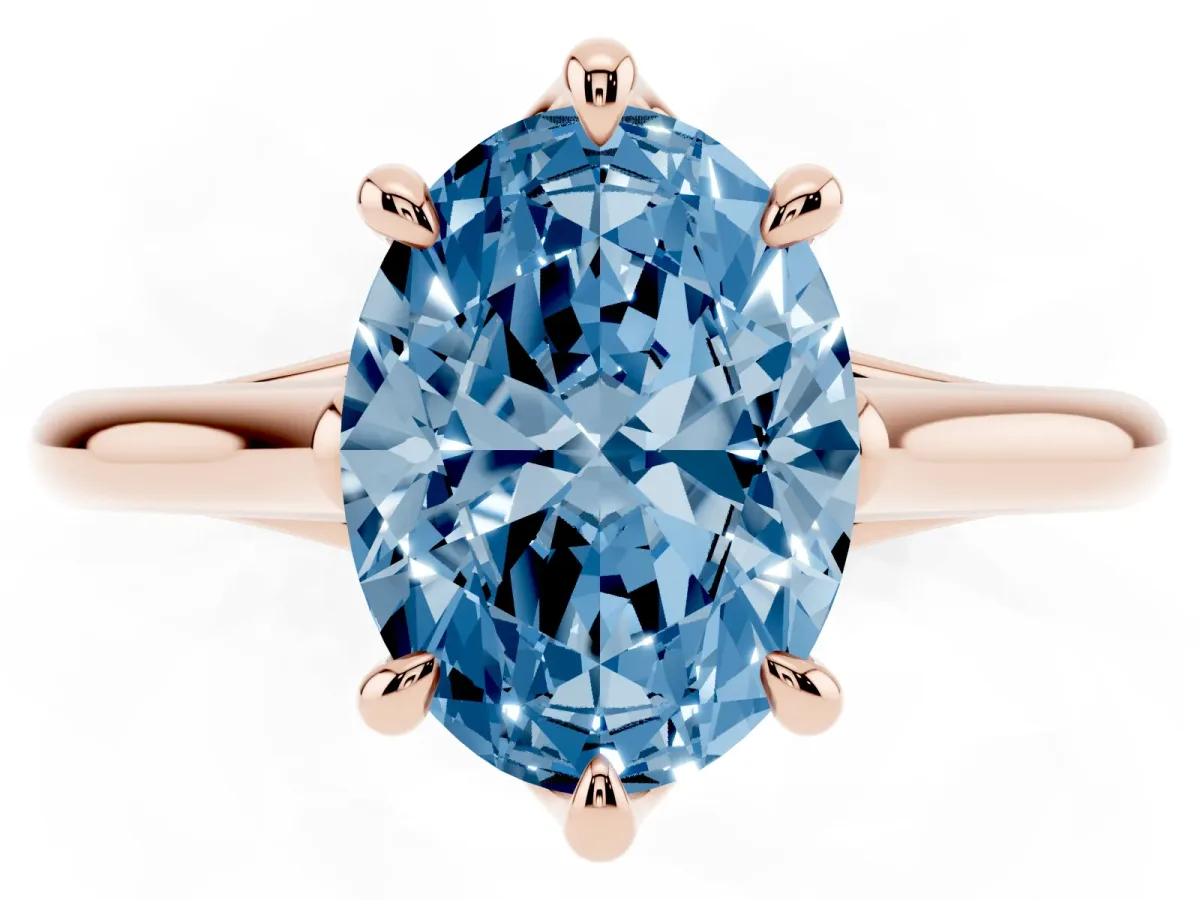 Fancy Blue Oval Cut Solitaire Engagement Ring with Six-Prong Setting and Classic Band Rose gold