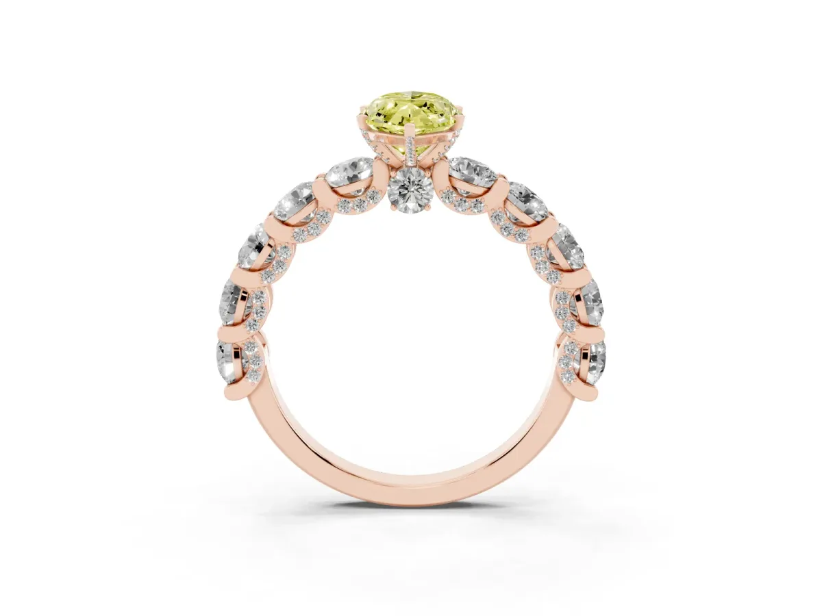 Fancy Yellow Marquise Cut Diamond Side Stone Engagement Ring with Four-Prong Setting Rose gold