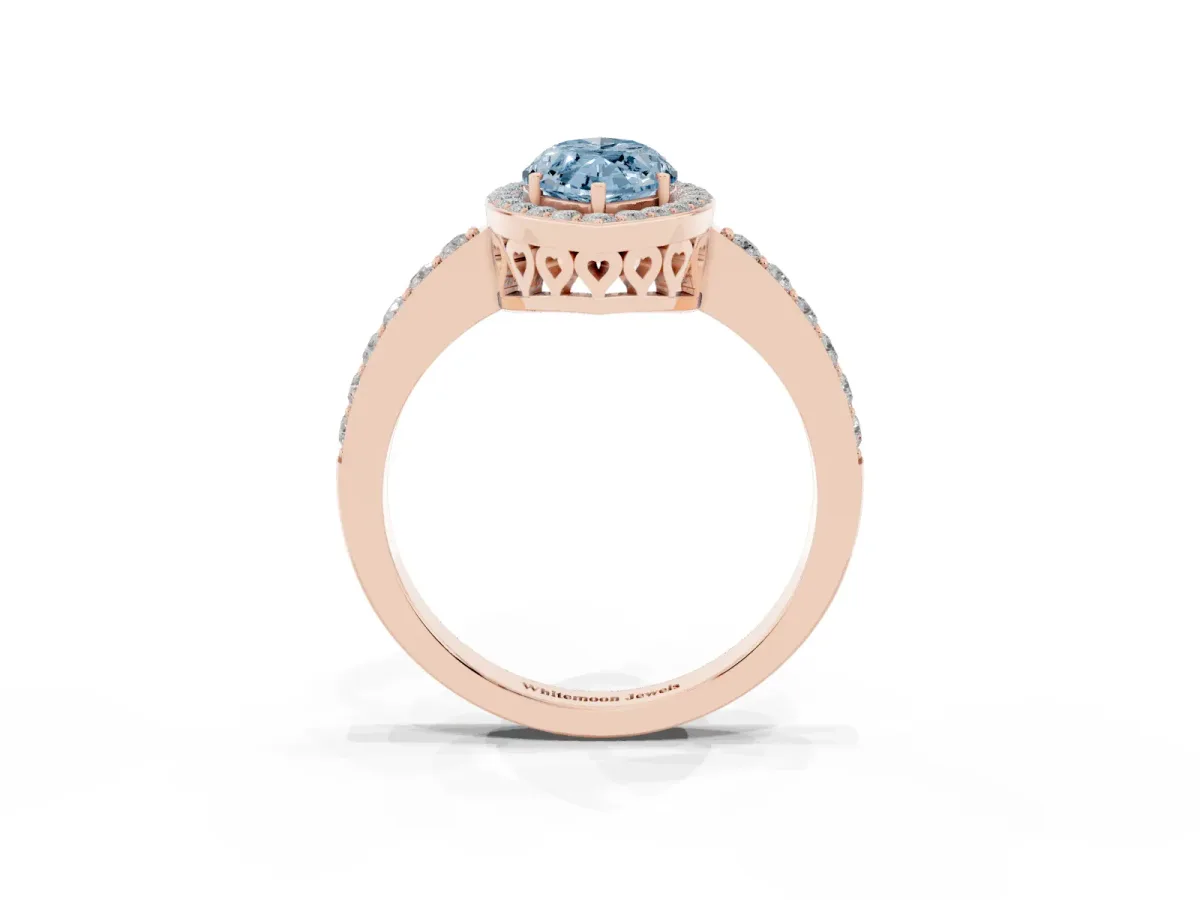 Fancy Blue Marquise Cut Halo Diamond Pavé Band Ring with Prong Setting Rose gold