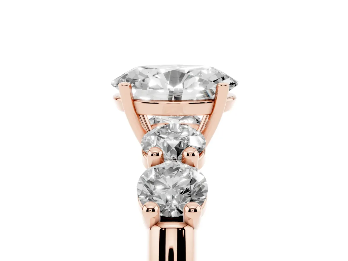 Oval Cut Cut Five-Stone Prong Set Diamond Ring with Classic Band Rose gold