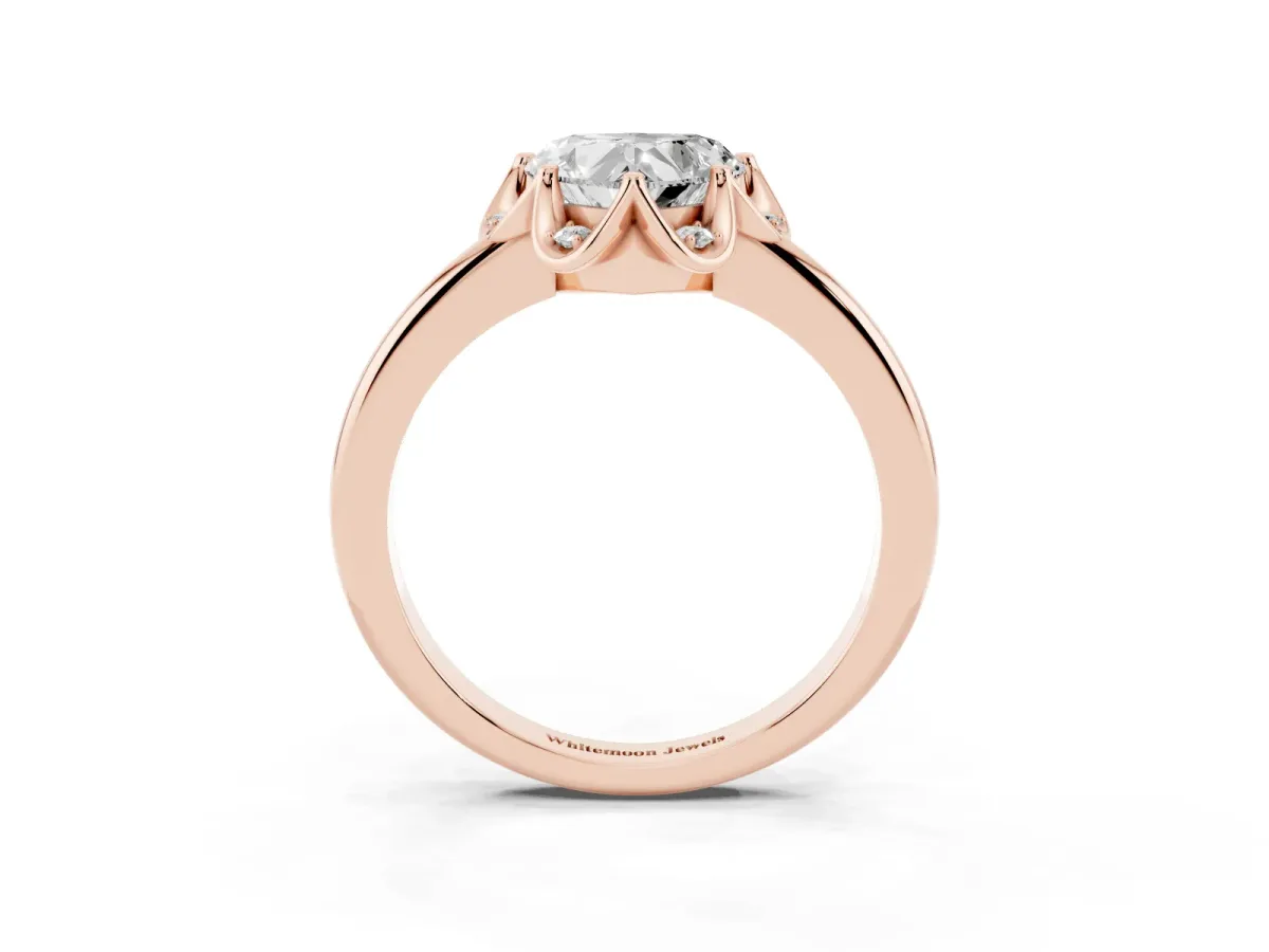 Heart Cut Halo Diamond Ring with Round Cluster Setting, Solitaire Band, and Four-Prong Setting Rose gold