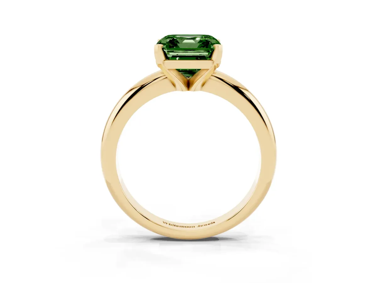 Fancy Green Asscher Cut Diamond Solitaire Engagement Ring with Round Band and Four-Prong Setting Yellow gold