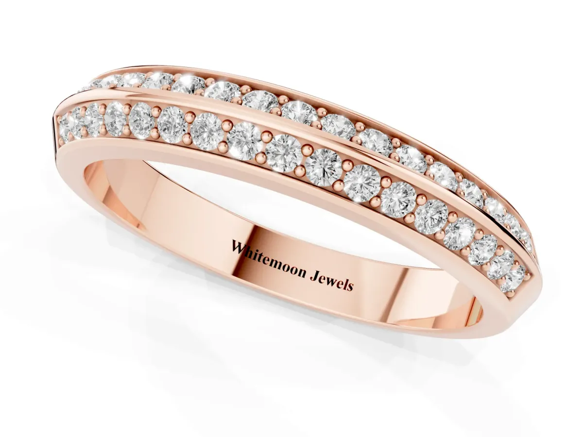 Double Row Round Diamond Channel Set Eternity Band Rose gold