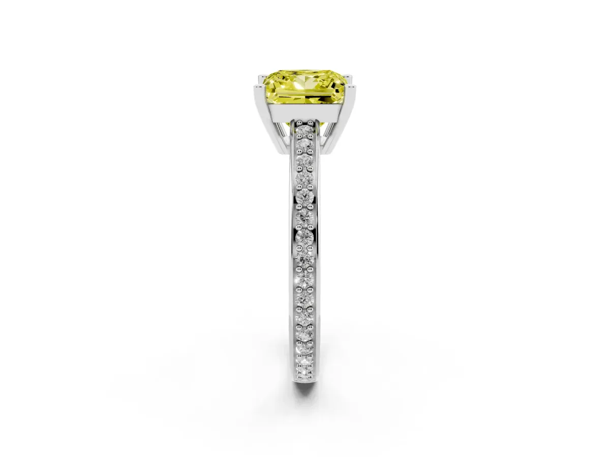 Fancy Yellow Princess Cut Solitaire Pavé Band Prong Setting Ring Silver