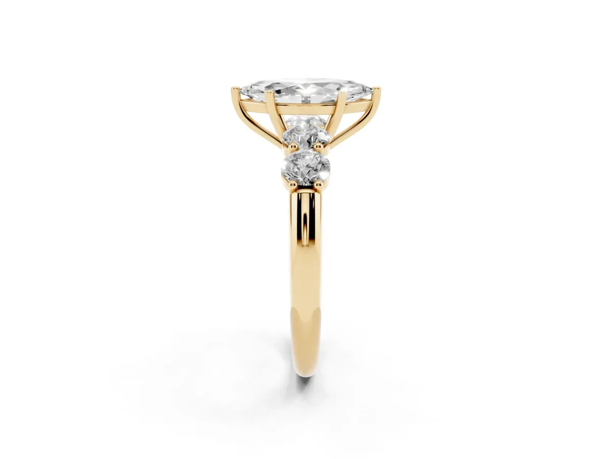 Marquise Cut Cut Five-Stone Prong Set Diamond Ring with Classic Band Yellow gold