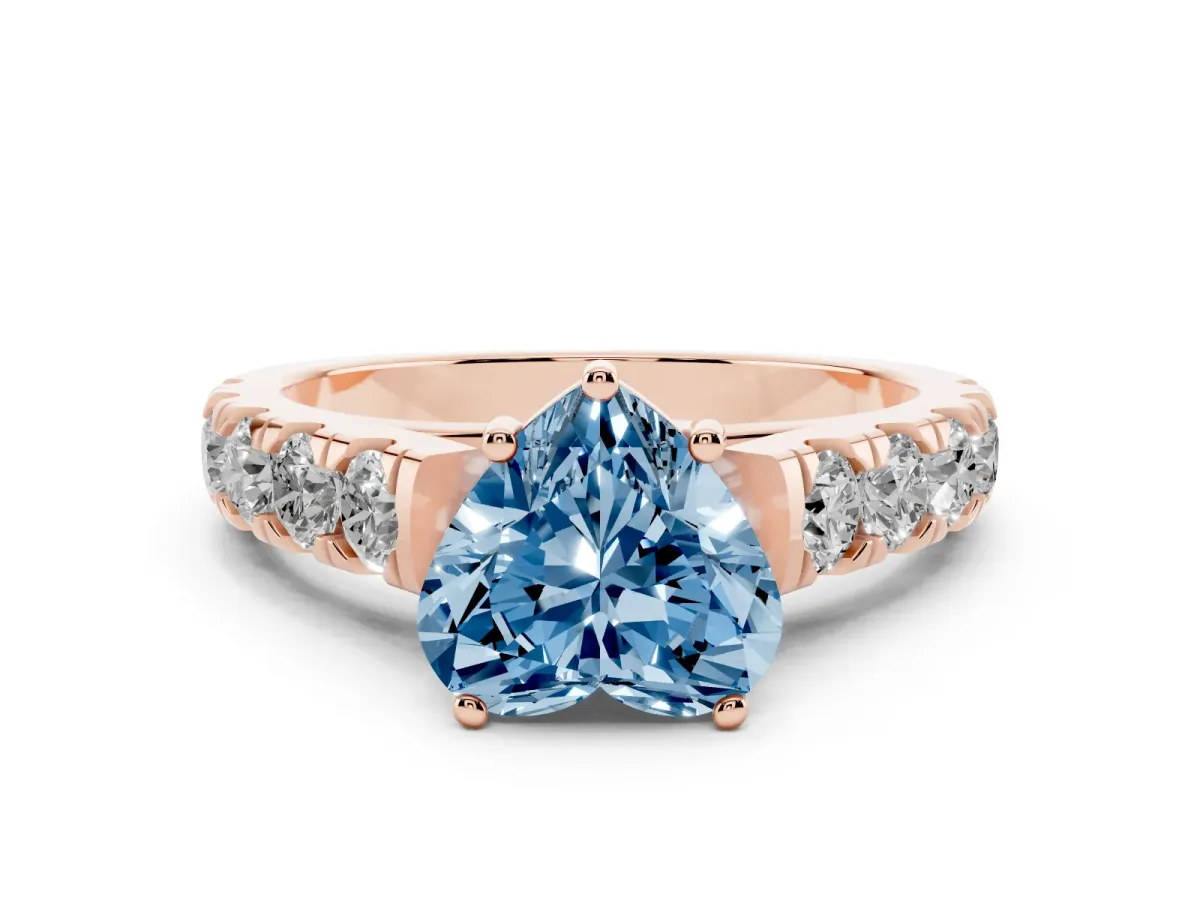Fancy Blue Heart Cut Cut Diamond Solitaire Ring with Micro Pave Band and Prong Setting Rose gold