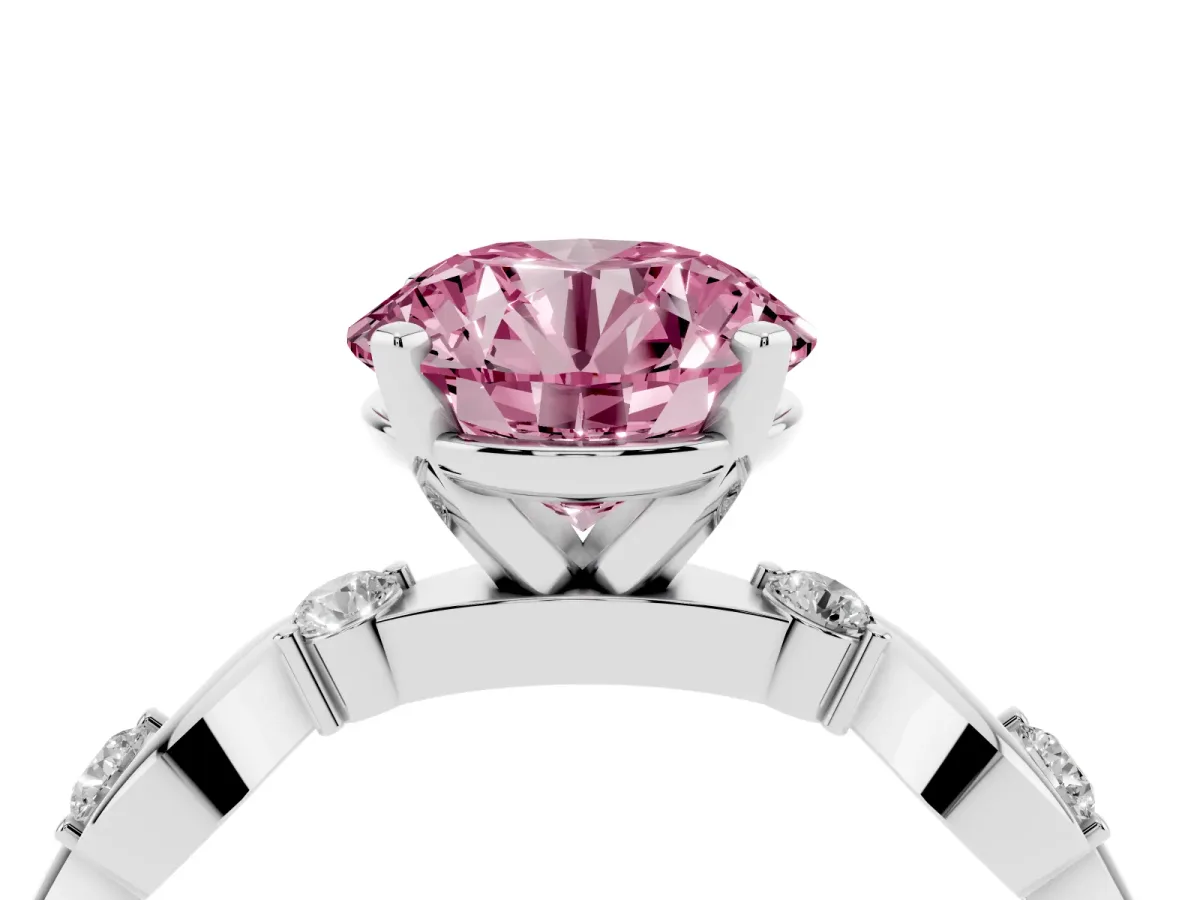 Fancy Pink Round Cut Diamond Solitaire Twisted Band with Round Accents and Prong Setting Silver